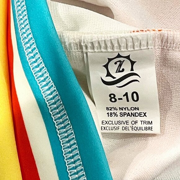 SwimZip Girls' Long Sleeve Rash Guard + Tankini Shorts Set | Rainbow | Stripes - Picture 4 of 13